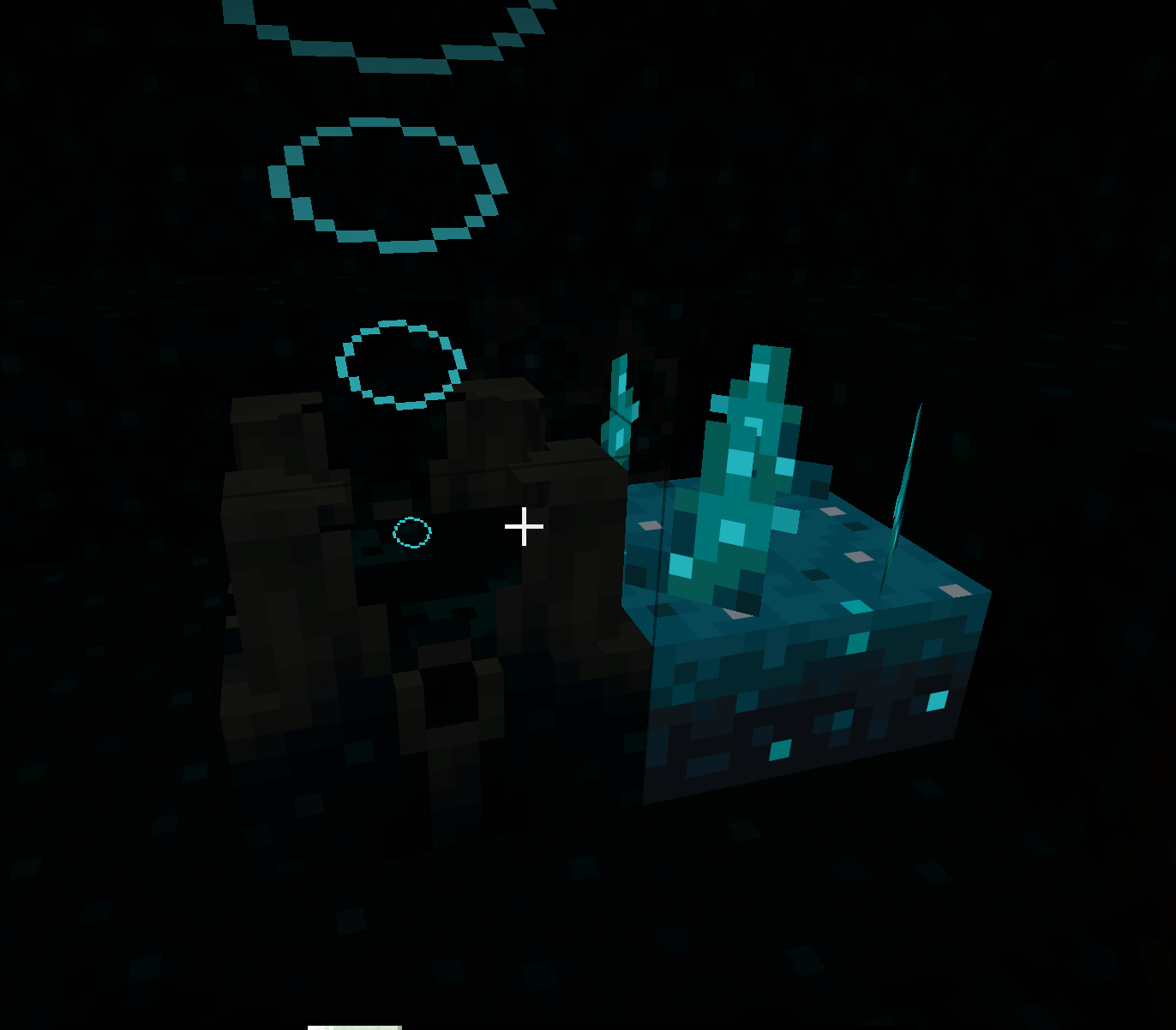 Close-up of a sculk sensor and sculk shrieker next to gray wool