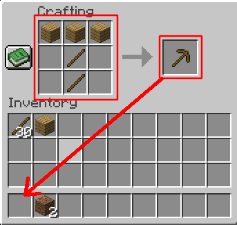 Crafting a wooden pickaxe