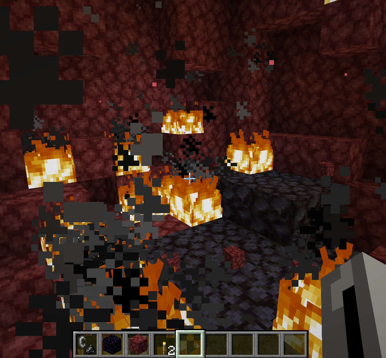 Aftermath of bed explosion in Nether