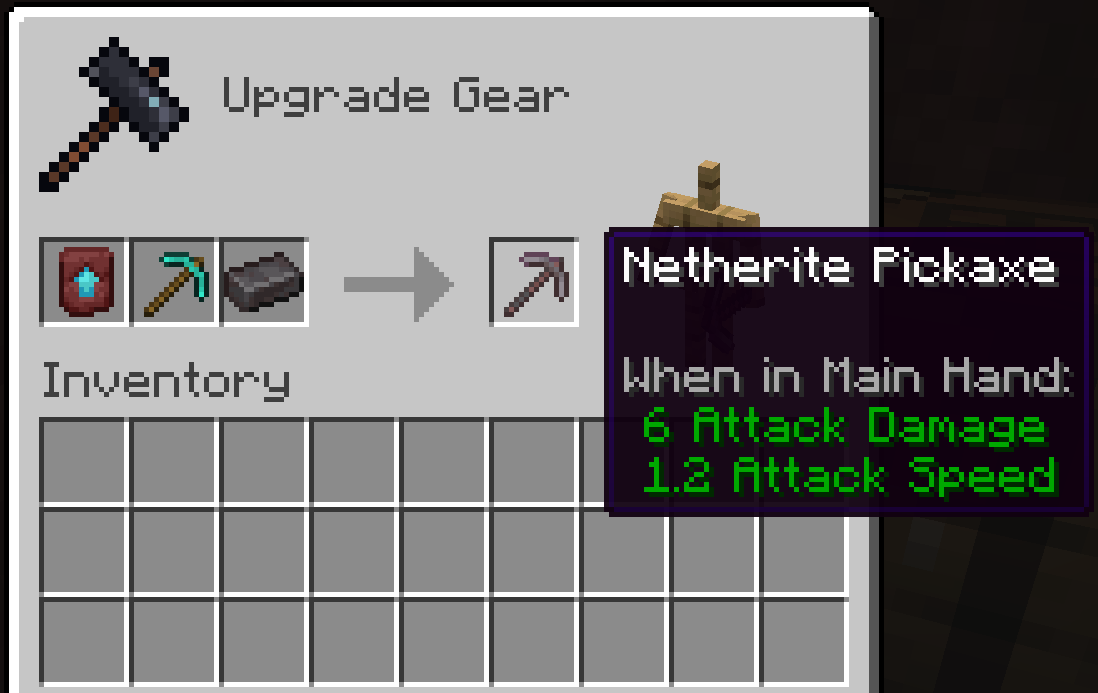 Smithing table upgrading diamond to netherite