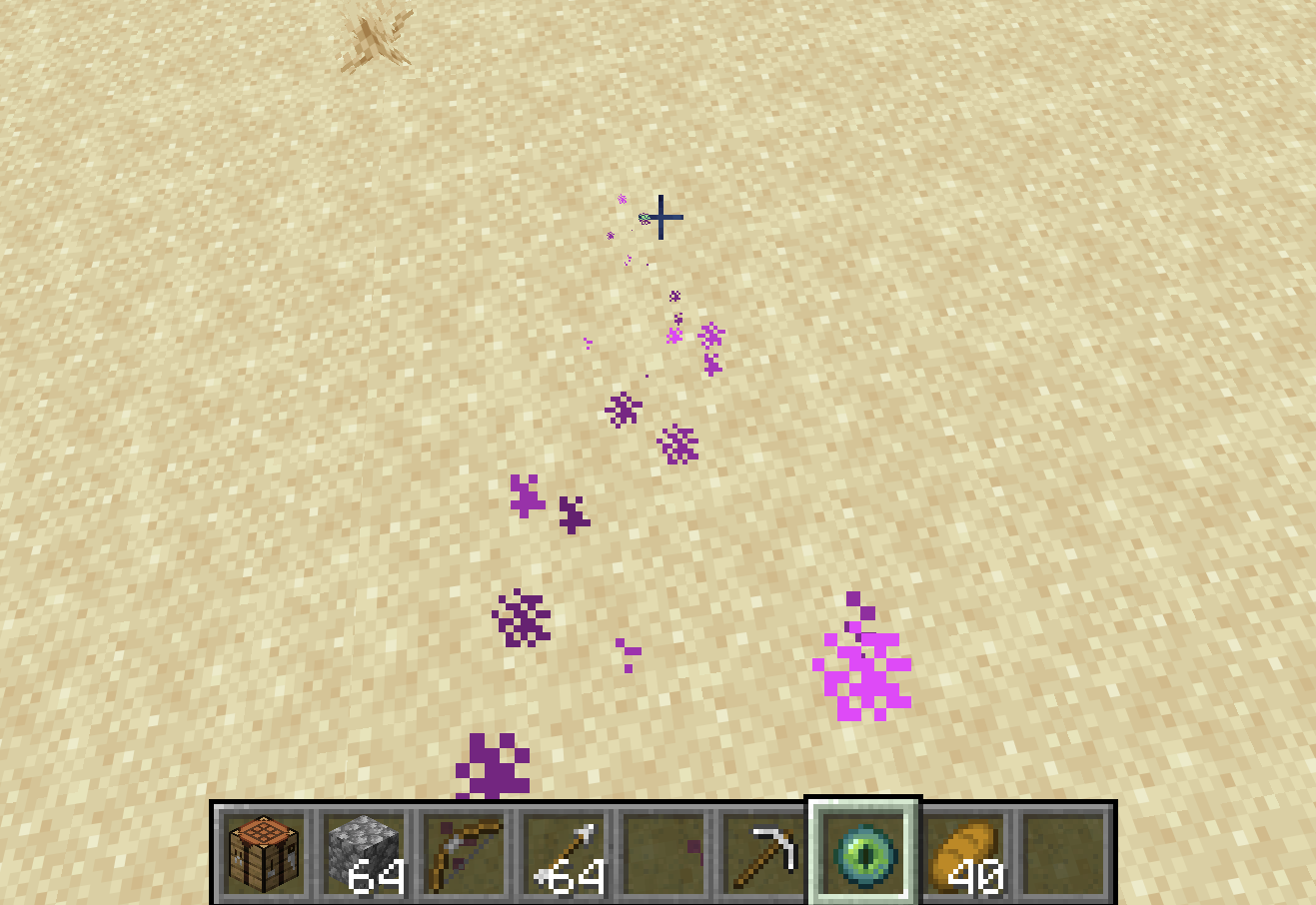 An Eye of Ender diving straight down into the ground, marking the stronghold below