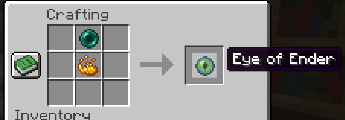 Crafting an Eye of Ender from one ender pearl and one blaze powder